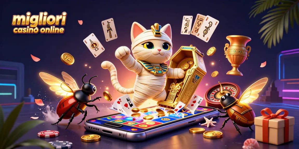 Migliori casinò online: mummia egiziana e scarabeo nel casinò con giochi e fiches