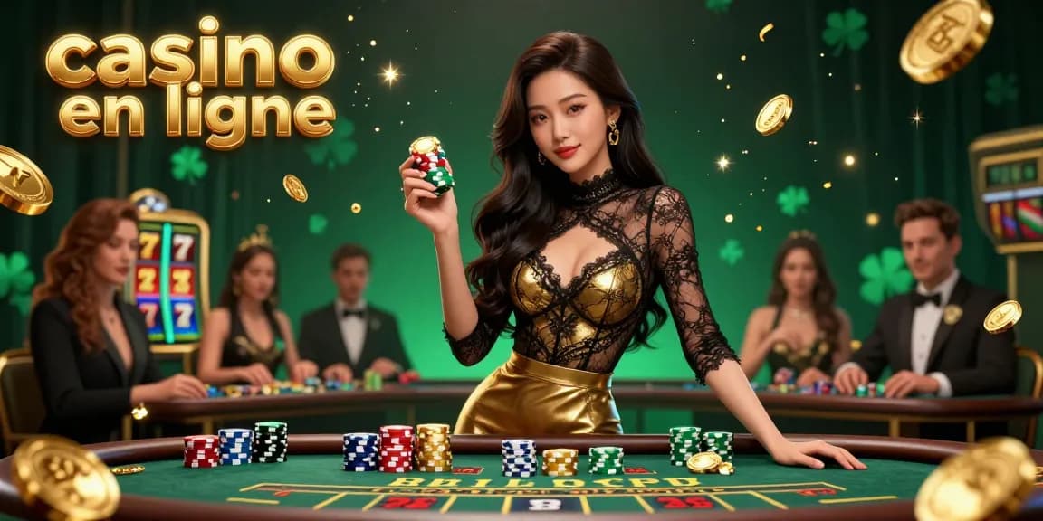Découvrez une action à enjeux élevés avec une scène de casino en ligne luxueuse remplie d'éléments de jeu vibrants.