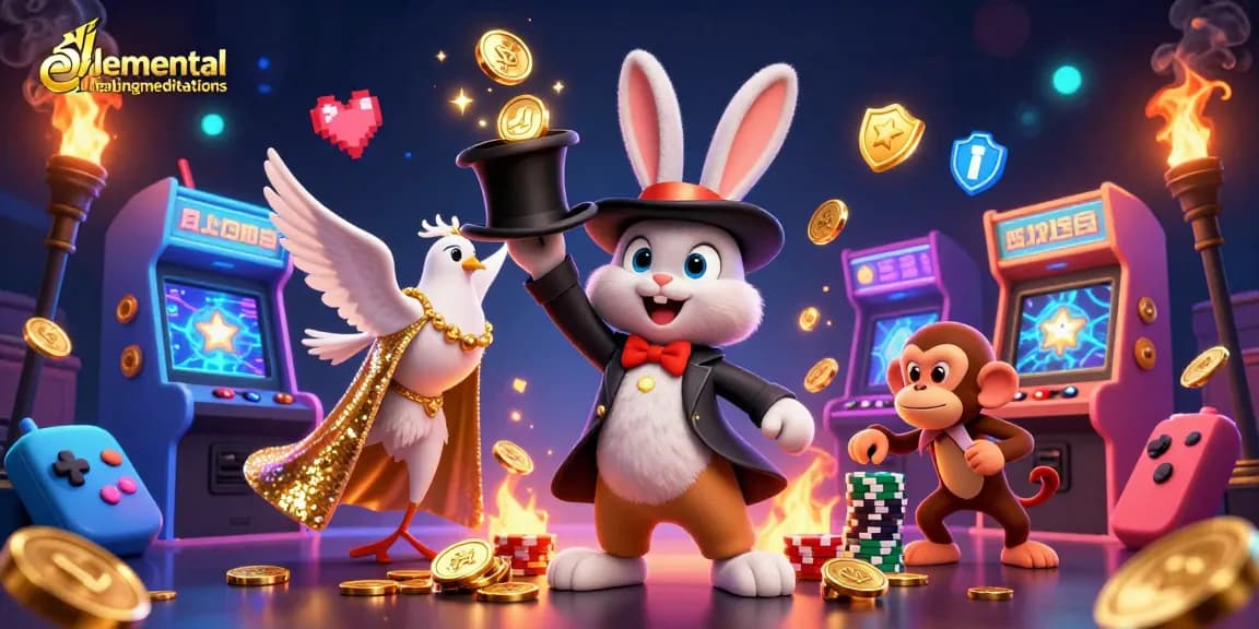 Memenangkan jackpot di elementalhealingmeditations dengan simbol slot dan koin emas yang magis.