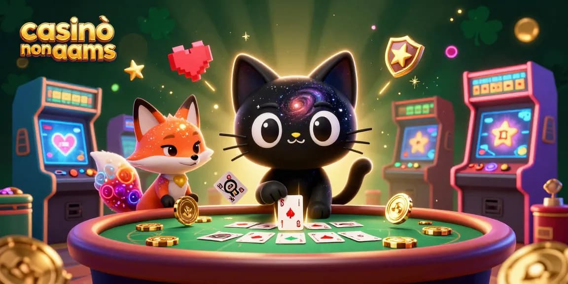 Casinò non AAMS: illustrazione 3D di un gatto buco nero e una volpe nelle atmosfere cosmiche del gioco