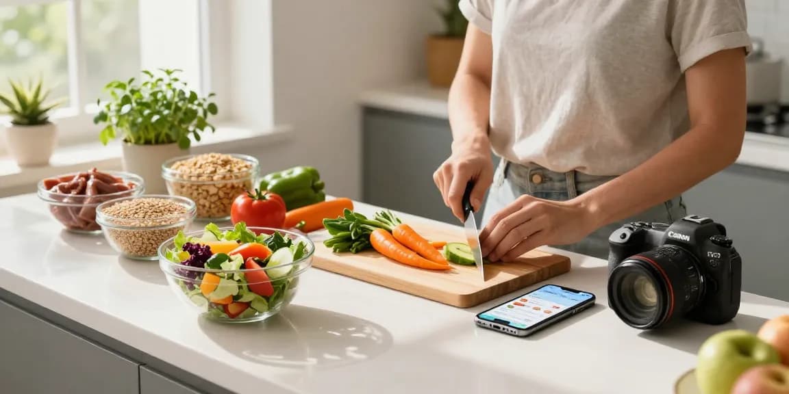Health-conscious individual meal prepping in the kitchen showcasing the best calorie tracking apps for tracking meals.