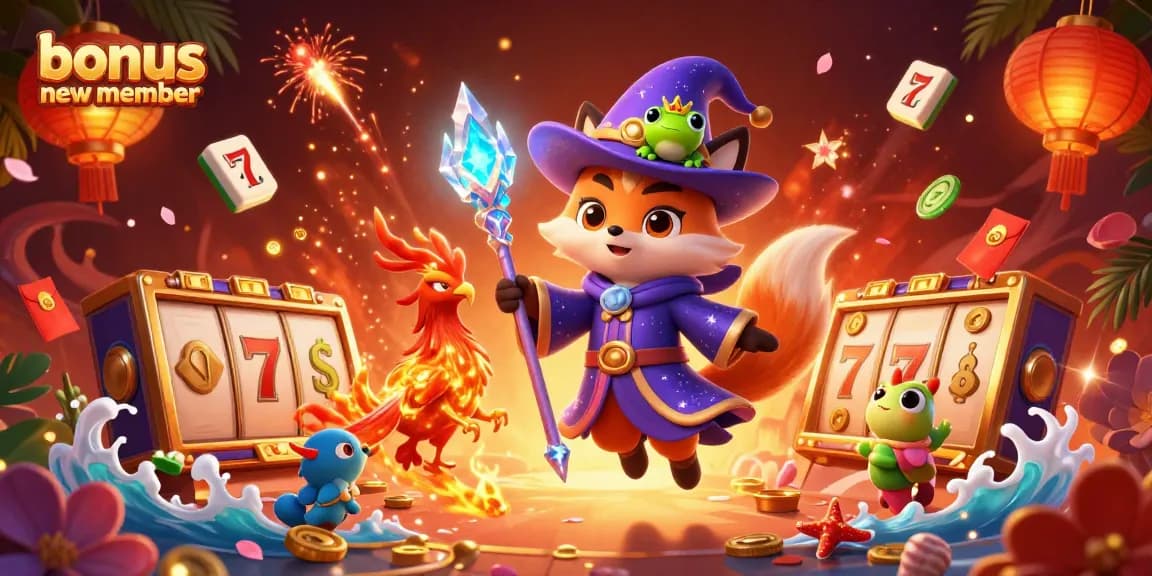 Seize a bonus new member offer with a magical 3D casino-themed illustration showcasing engaging game elements.