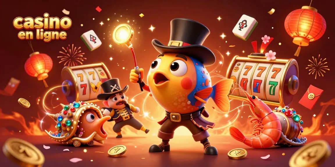 Attirez des pièces d'or avec une illustration captivante de casino en ligne mettant en scène des personnages vibrants et des éléments de jeu dynamiques.