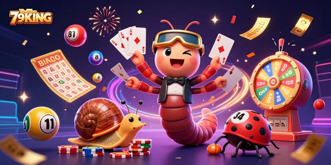 Engage with 79KING as a colorful casino scene features animated characters and vibrant game elements.