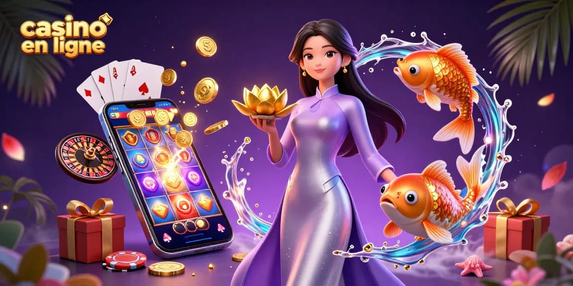 Vivez le casino en ligne avec des visuels vibrants mettant en vedette des personnages 3D et des éléments de jeu.