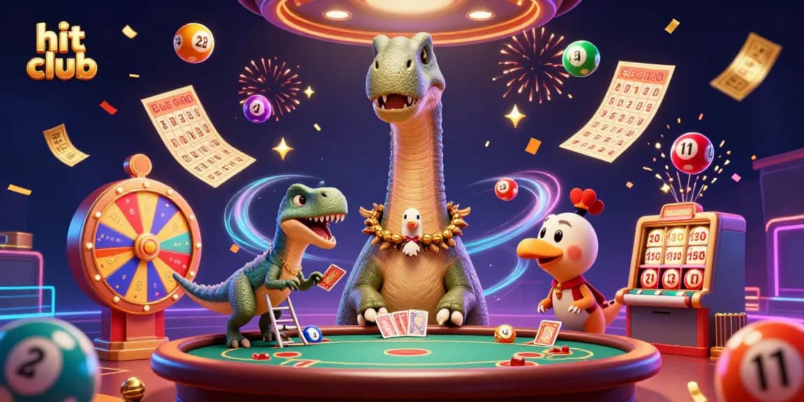 Experience the hit club scene with a brontosaurus overseeing a lively casino game.