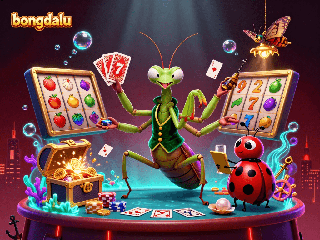 The giant praying mantis card sharp showcases bongdalu's casino elements with vibrant graphics and interactive gameplay.