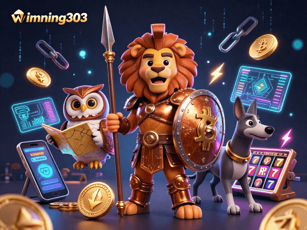 Experience winning303 in action with 3D characters and vibrant casino elements sparking excitement.