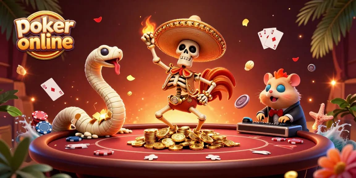 Jouer au poker en ligne avec des personnages colorés dans une scène dynamique et festive