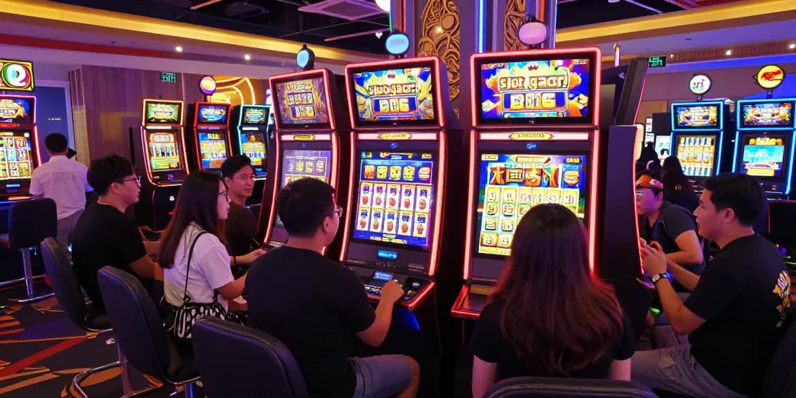 Pengalaman bermain slot gacor di kasino dengan pemain bersemangat dan mesin berwarna-warni.