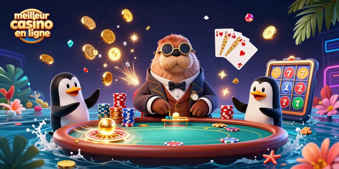 Profitez de l'ambiance d'un meilleur casino en ligne avec des personnages amusants jouant au poker.