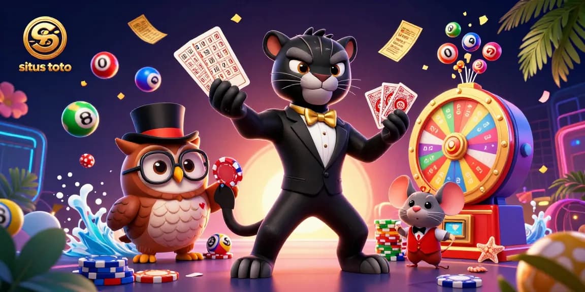 Engage with situs toto as the black panther deals cards in a vibrant casino scene full of dynamic elements.
