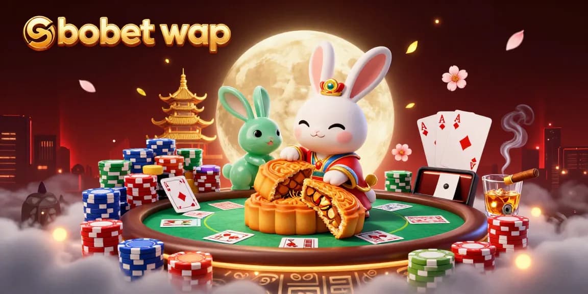 Engage in sbobet wap mobile betting with decorated characters on a vibrant casino-themed moon scene.