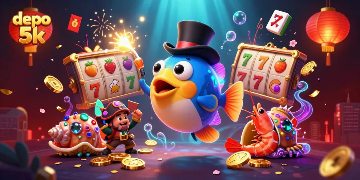 Spin for jackpot wins with depo 5k at exciting online slot games featuring vibrant characters and elements.
