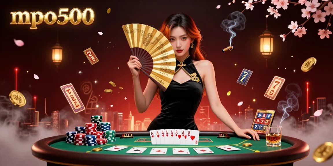 Experience the thrill at mpo500 with a captivating Asian woman in an elegant casino setting.