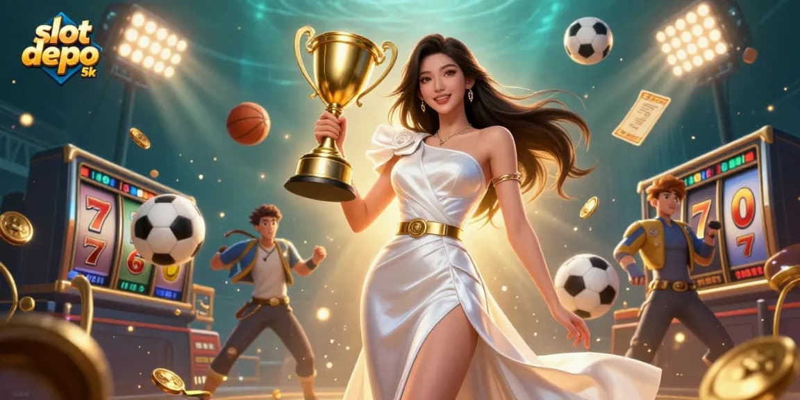 Experience thrilling gameplay with slot depo 5k, featuring vibrant 3D representations of slot elements and betting excitement.