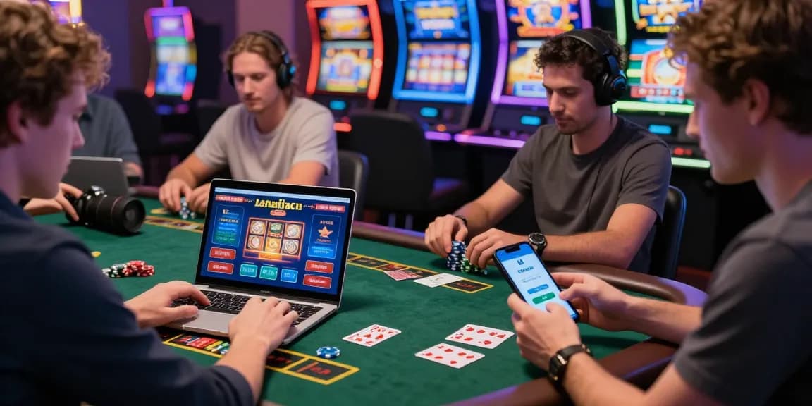 Lemacau Login access at vibrant online casino gaming scene with players excitedly engaging.