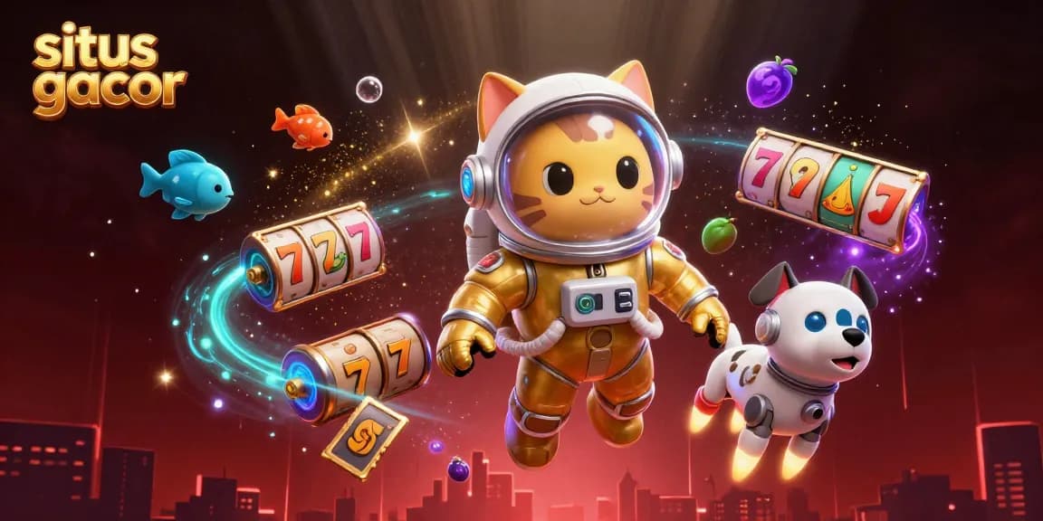 Situs gacor showcases a vibrant cosmic gaming scene with slot reels and a glowing atmosphere.