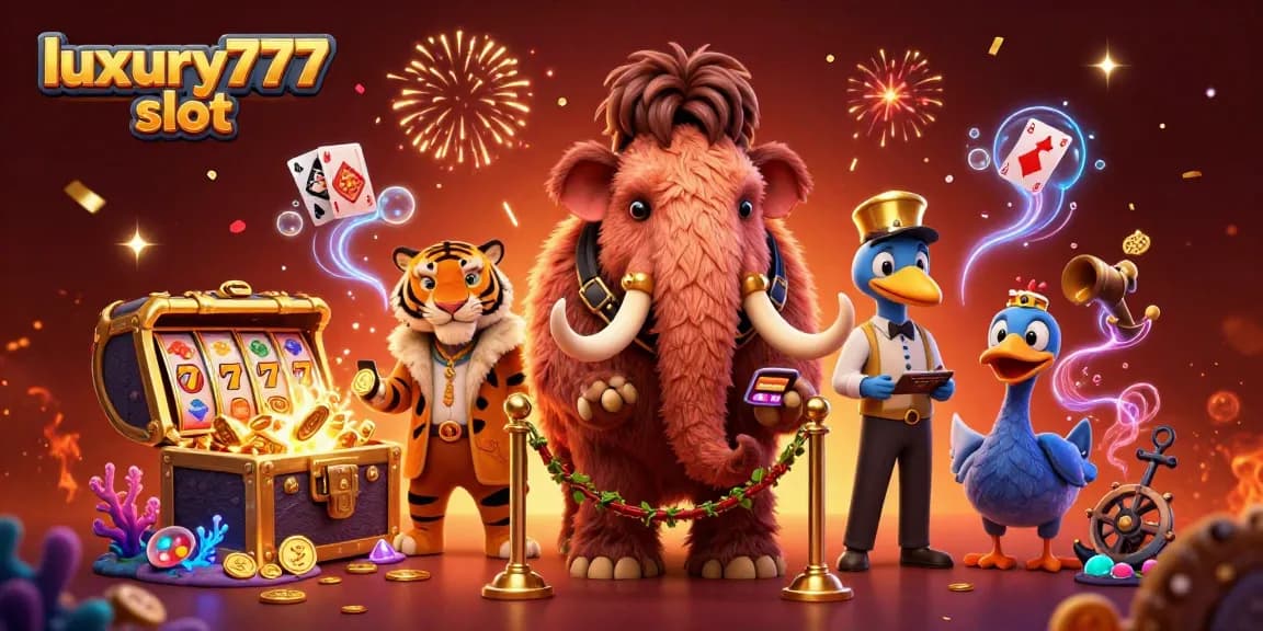 Experience luxury777 slot excitement with vibrant characters and casino elements in a stunning 3D scene.