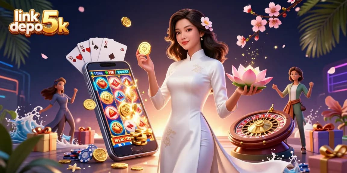 Engage with link depo 5k's winning charm in this vibrant casino-themed illustration.