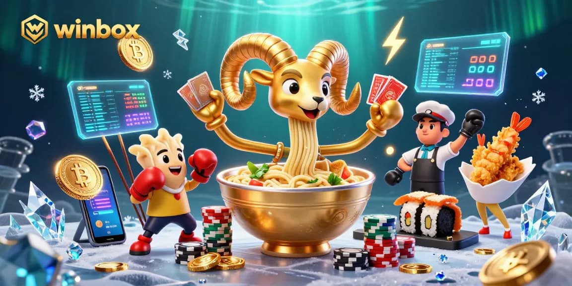 Engage with Winbox for dynamic gaming featuring vibrant characters and cryptocurrency elements.