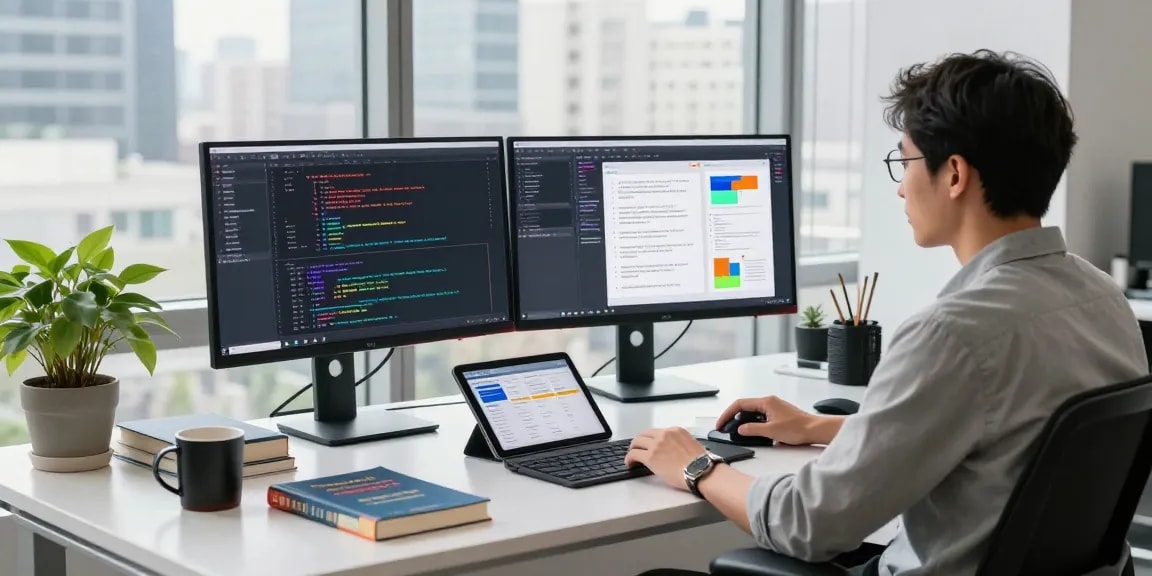 Sleek tech workspace showcasing the snipaste官网 interface along with vibrant coding monitors, emphasizing productivity and innovation.