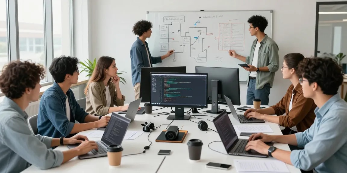 Dynamic development team collaborating at telegramin-cn.com workspace.