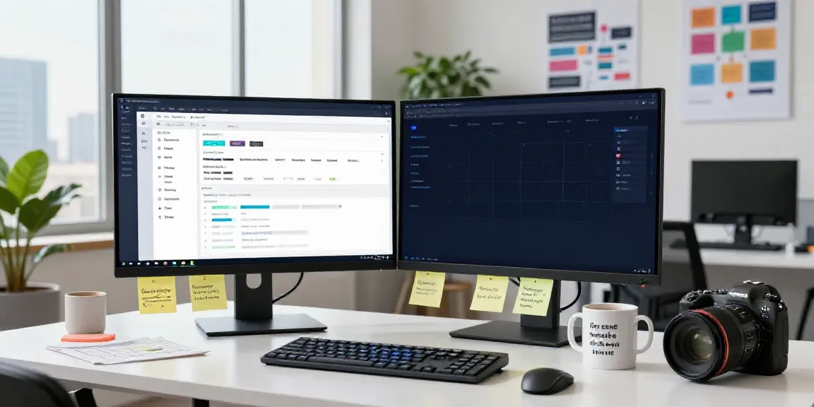 AI content writer for content marketers in a modern workspace, showcasing digital marketing tools and analytical data.
