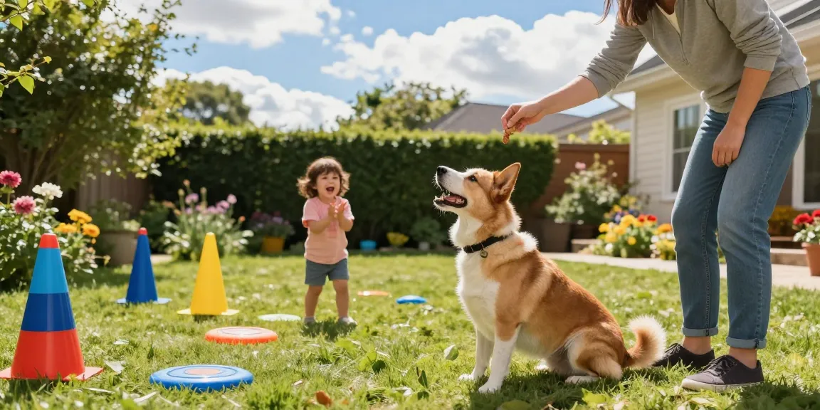 Owner training their dog outdoors with NAGA2000 treats, showcasing a joyful pet interaction in a sunny backyard.