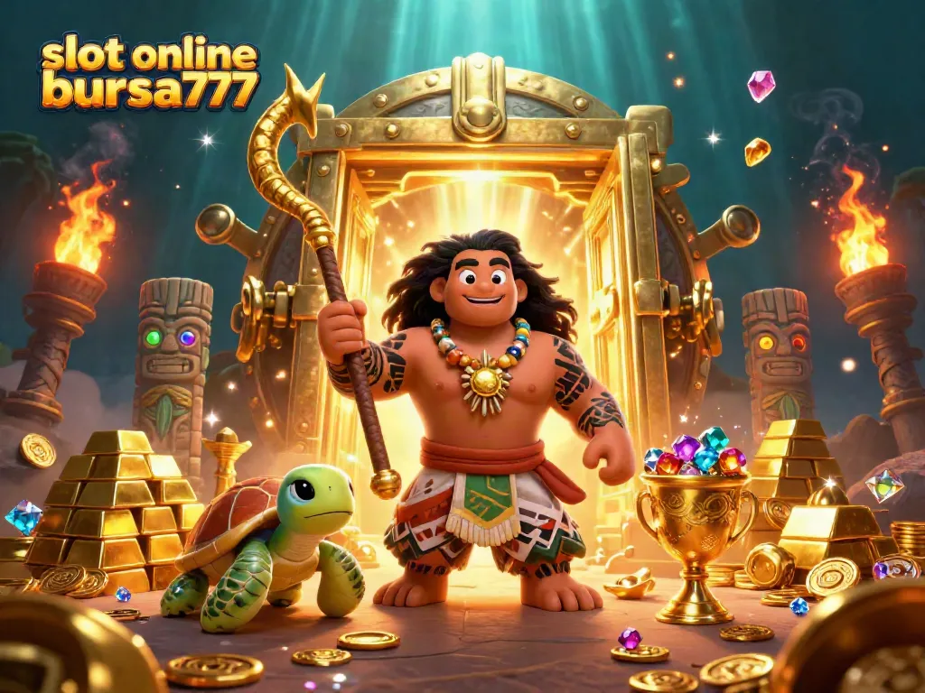 Permainan slot online bursa777 dengan jackpot berkilauan dan simbol menang menarik perhatian pemain.