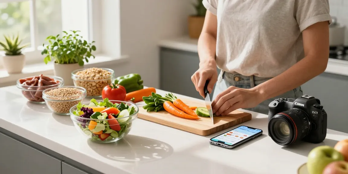 Health-conscious individual meal prepping in the kitchen showcasing the best calorie tracking apps for tracking meals.