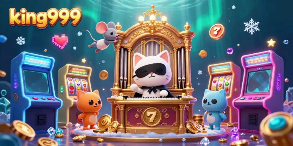 Memenangkan jackpot besar di king999, dengan slot reels dan simbol buah yang berkilauan.
