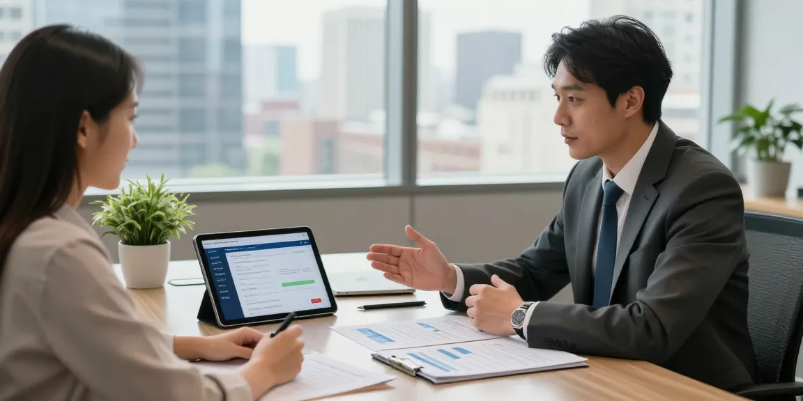 Engaging consultation on live transfer merchant cash advance leads between advisor and business owner in modern office.