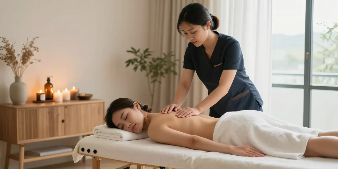 Professional 출장마사지 therapy in a serene home setting with calming ambiance.