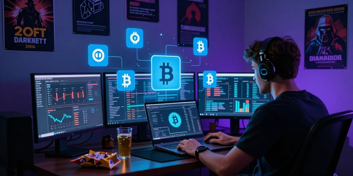 Exploring the Best Darknet Markets 2026 through a digital browsing scene featuring cryptocurrencies and market data.