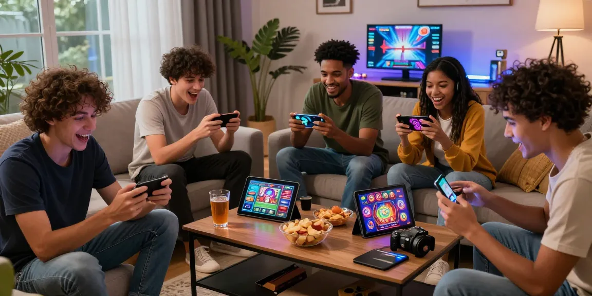 Exciting gaming moment showcasing deposit pulsa tanpa potongan in social setting with players engaged on devices.