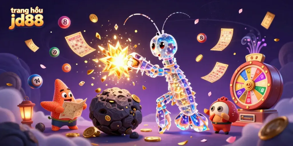 Engage with exciting gaming elements at trang chủ jd88 featuring vibrant lottery balls and a 3D galactic samurai.