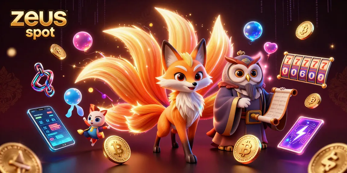 Engage with the exciting zeus slot game, featuring vibrant character illustrations, Bitcoin and Ethereum elements.