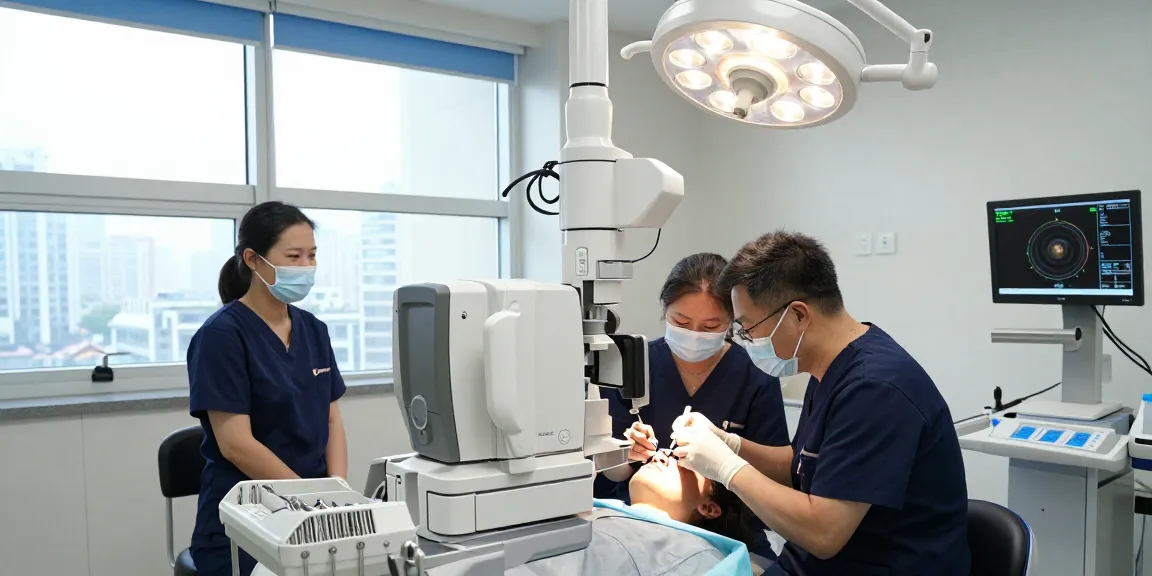 Patient receiving SMILE laser eye surgery in a modern clinic setting.