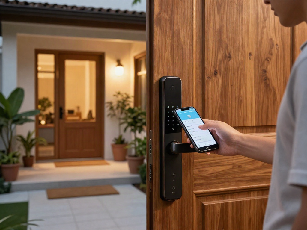 Using قفل هوشمند for seamless smart lock access at home entrance.