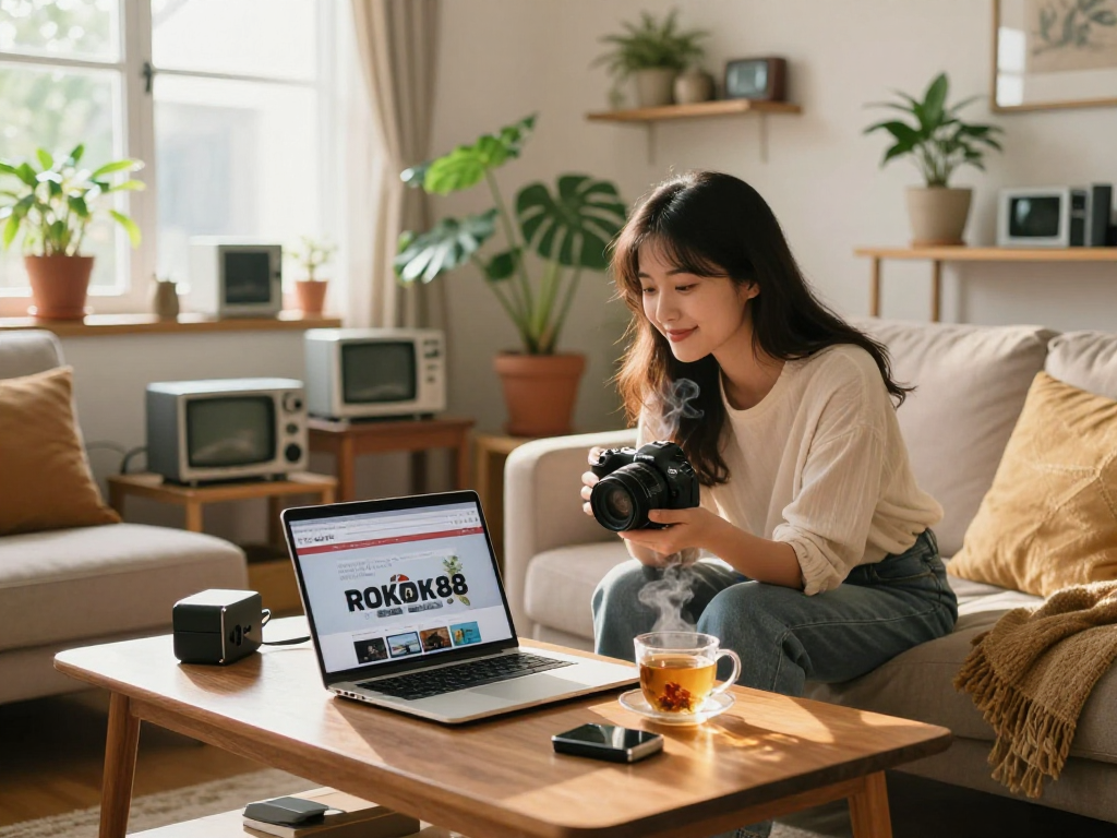 Discovering valuable items on ROKOK88 super platform in a warm, inviting home setting.