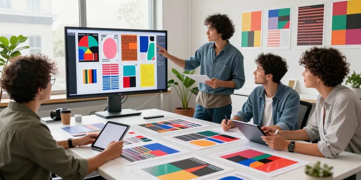Exciting custom poster printing collaboration scene in a bright creative workspace.