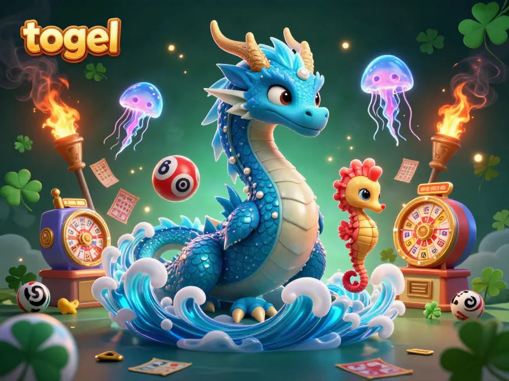 Menangkan togel dalam permainan yang seru dengan gambar naga air, ksatria kuda laut, dan bola lotere yang berkilau.