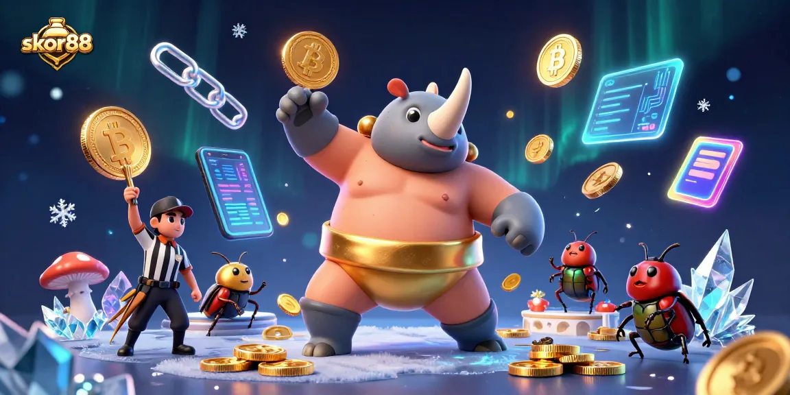 Engage in thrilling bets at skor88 with a vibrant scene featuring animated characters in a dynamic casino atmosphere.