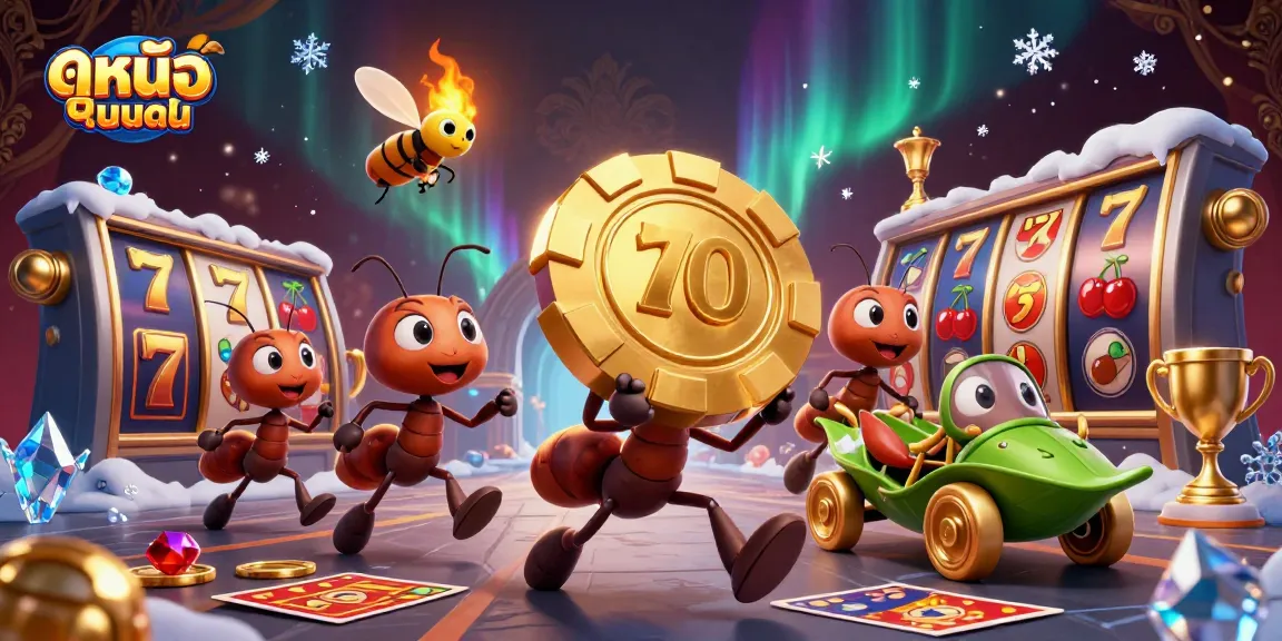 Experience ดูหนังออนไลน์ with a playful heist scene featuring ants and gambling elements, all in vibrant detail.
