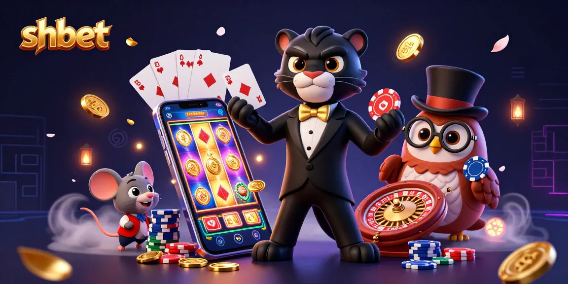 Experience thrilling gaming with shbet featuring a panther dealer, owl, and mouse in a lively casino scene.