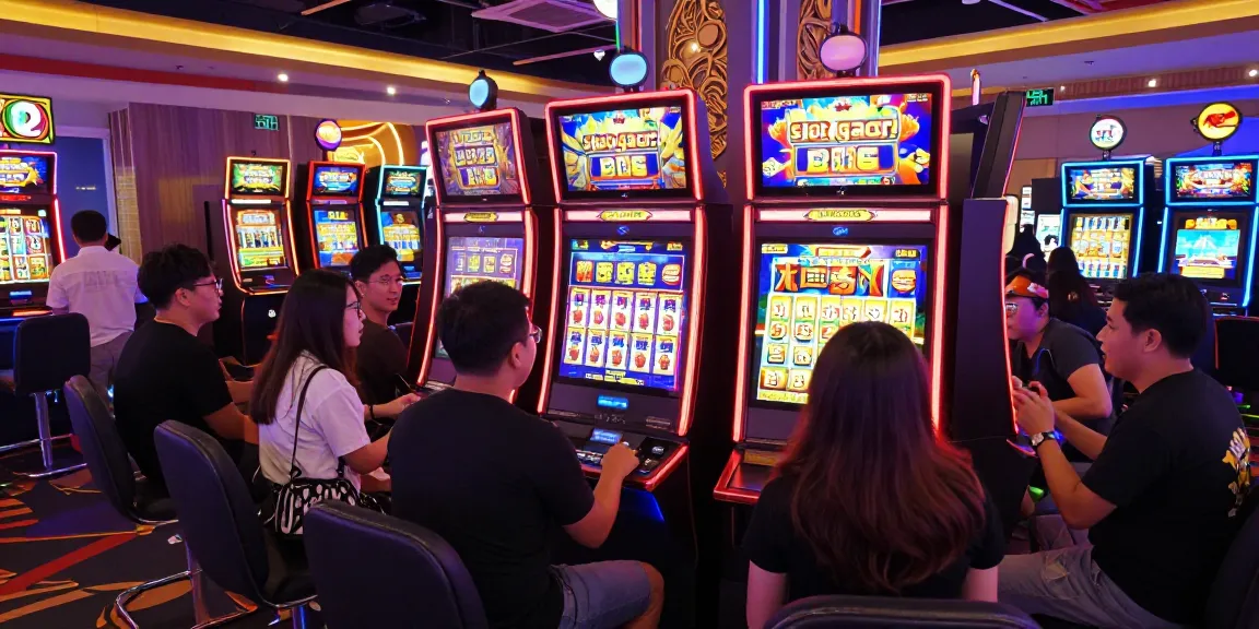 Pengalaman bermain slot gacor di kasino dengan pemain bersemangat dan mesin berwarna-warni.
