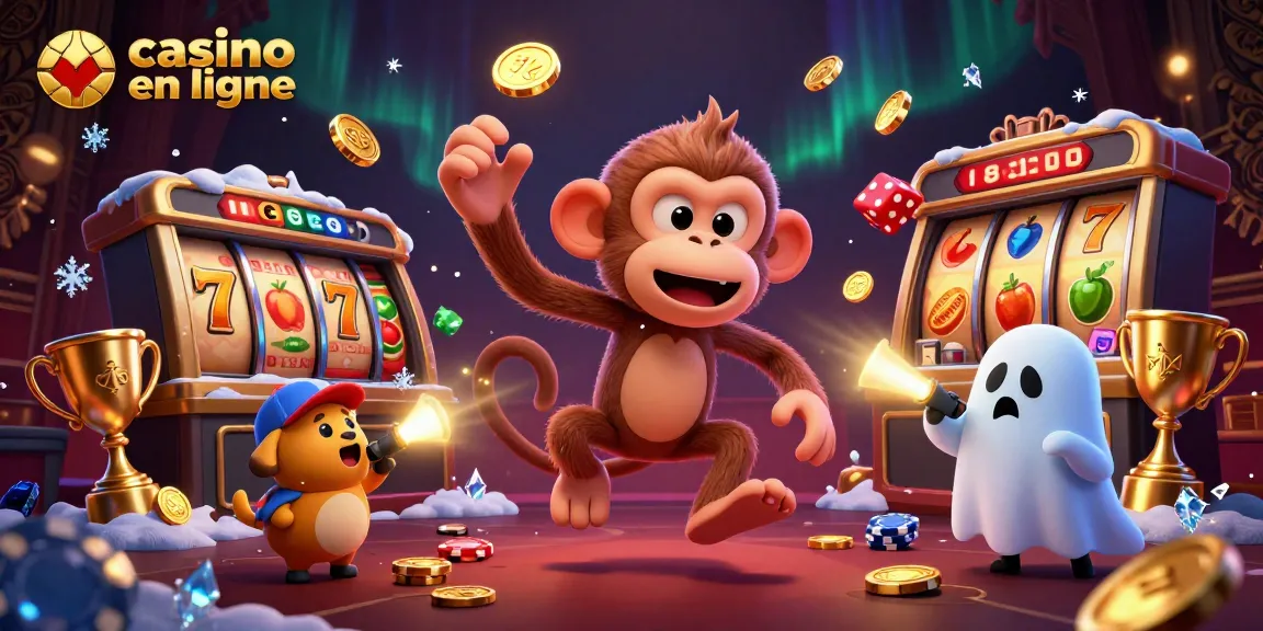 Jouez à des jeux palpitants dans un casino en ligne animé avec un poltergeist singe et un chiot détective.