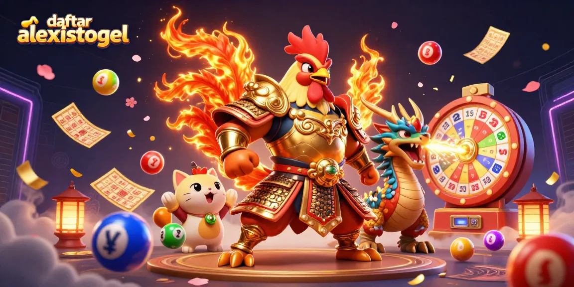 Engage with daftar alexistogel in a vibrant 3D scene featuring dynamic lottery elements and cartoon characters.