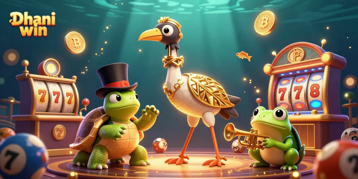 Dive into the excitement of Dhani win with vibrant lottery and fishing game elements in a lively casino scene.